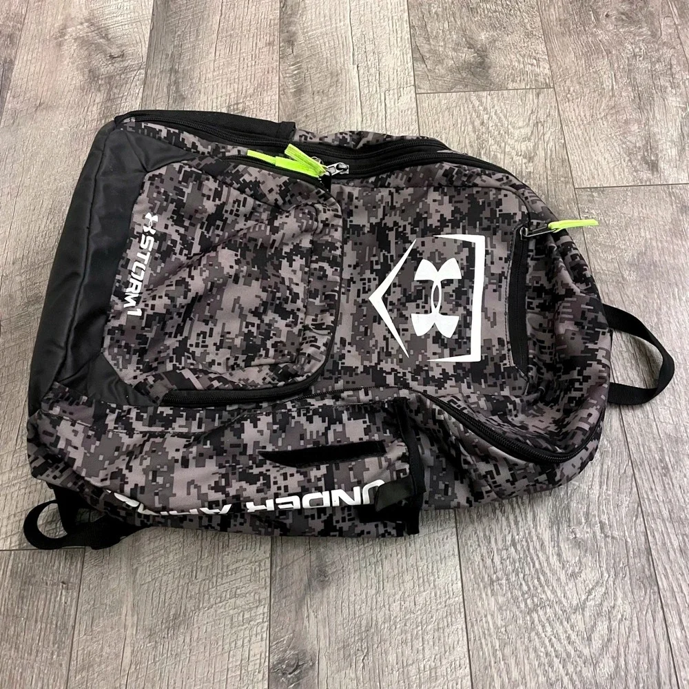 Under Armour Storm 1 Backpack Digital Camo Grey Black Neon Green Baseball Bag